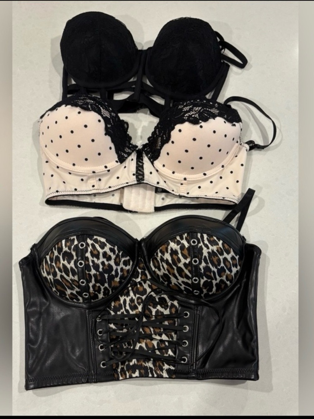3-Piece Edgy Lingerie & Clubwear Lot Corset, Longline, and Cage Bras Fits 34/36C